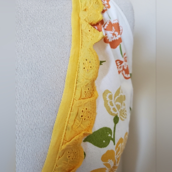 Colorful Yellow Floral Pattern Cotton Apron Women's Size S/M - Picture 6 of 8